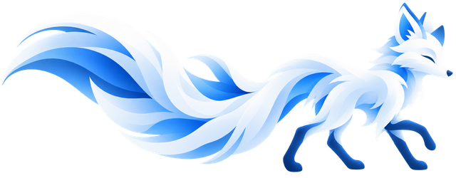 Nivi leaping with a long white and blue tail.