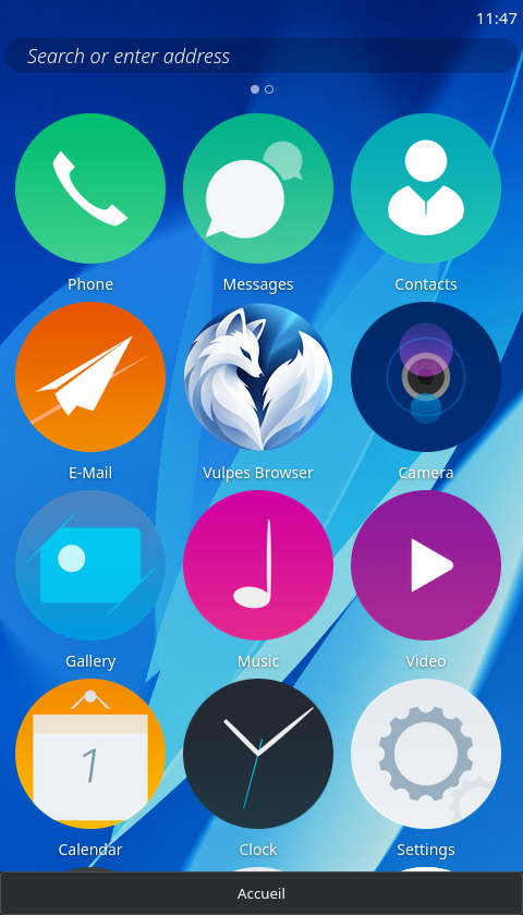 Vulpes home screen with Gaia apps